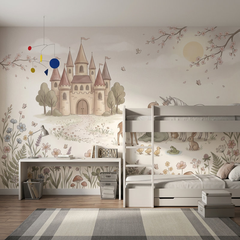 Décoration murale amovible conte de fées château livre de contes, Non tissé, 160 po x 108 po