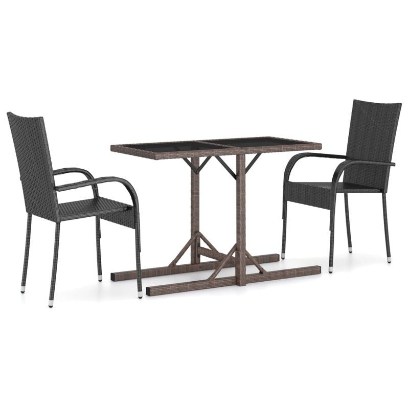 Rectangular 2 - Person Bistro Set, Black, Brown
