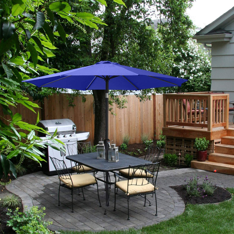 Parasol de marché Miqdad, Bleu, H 108 po x l 106,3 po x P 106 po
