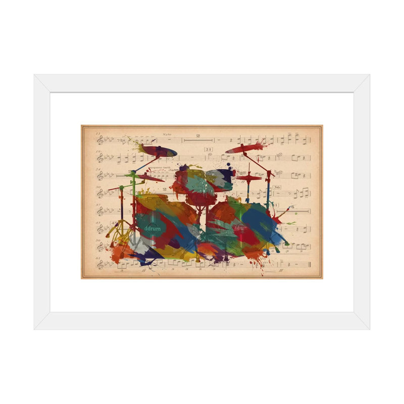 #2 de tambours multicolores sur une feuille de musique-impression d’art graphique, Blanc, H 24 po x l 32 po x P 1 po