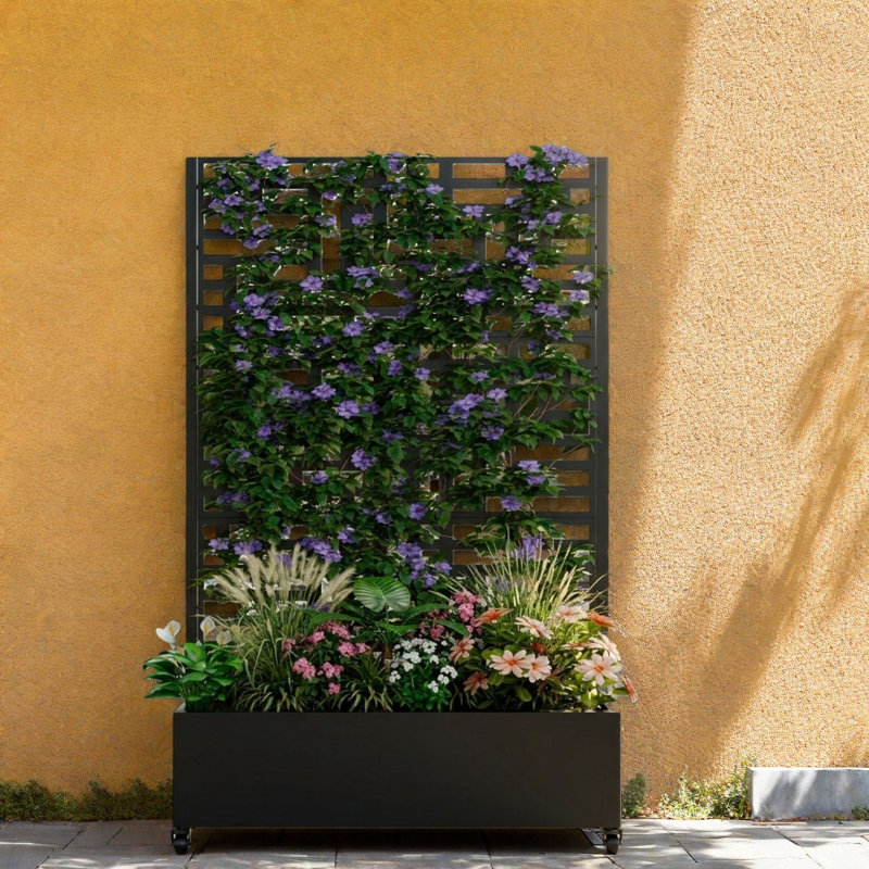 Jardinières mobiles en métal avec treillis d'intimité moderne de 47 pouces pour balcon de patio