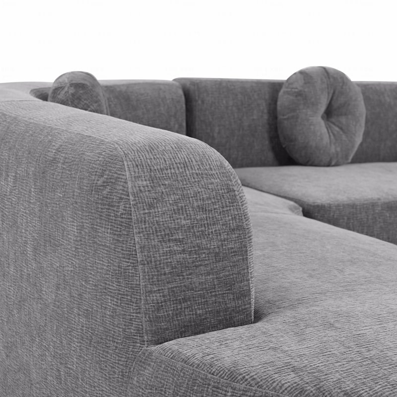 Canapé modulaire Basic, revêtement en tissu doux pour grand canapé, design courbé élégant avec trois coussins ronds