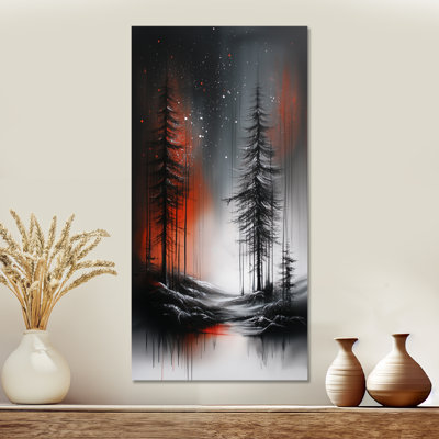 Black Red Starlight Crimson Night Forest I – Moody Framed Canvas Print, Serene Large Wall Art