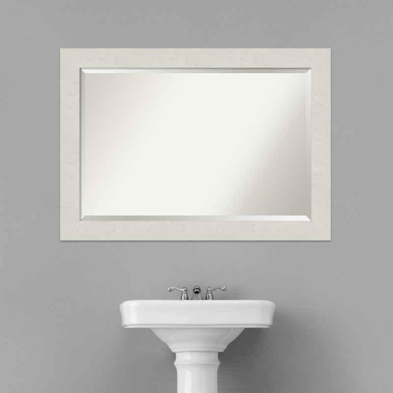 Akhia Narrow Beveled Wall Mirror, 29" x 41", Distressed Cream White