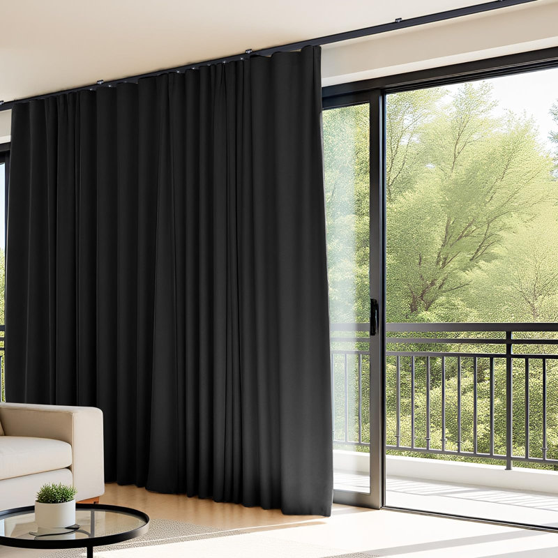 Rideaux séparateurs de pièce avec tringle à rideaux flexible pour plafond, rideaux occultants pour salon et chambre, panneaux de séparation pour plus d'intimité (L 100 x H 108 cm), rideaux et tringle noirs.