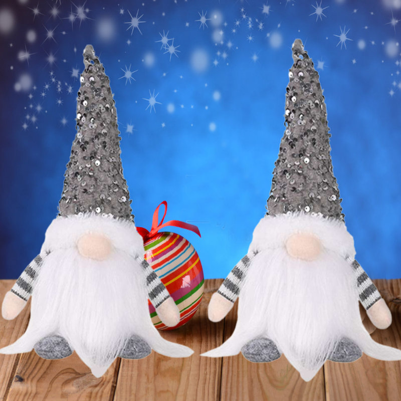 Poupée gnome de Noël scintillante, gris