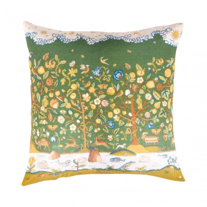 Turkish Fine Silk Style Pillow, 24" H x 24" W, White/Red/Olive