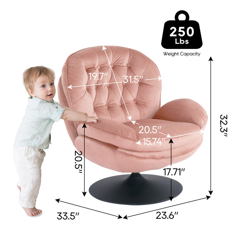 Zenon Velvet Swivel Accent Chair with Ottoman, Pink Velvet