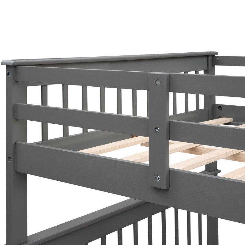 Gray Stairway Bunk Bed With Storage & Guard Rail. Bedroom, Dorm Furniture. Solid Wood Build. Ample Space. Safe Access. Versatile Use. No Box Spring. 250/300Lbs Capacity. 95.65"L X 58.07"W 63.1"H.