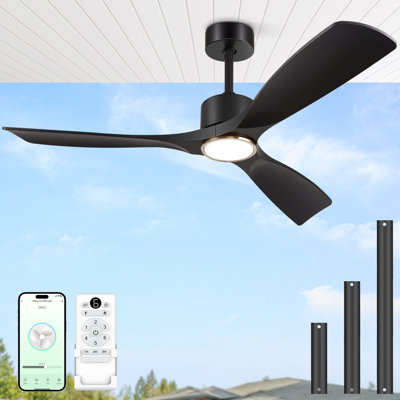 Ceiling Fan With Light And Remote Control, 52 Inch Outdoor Ceiling Fan For Patios, Bedrooms & Living Rooms - Matte Black