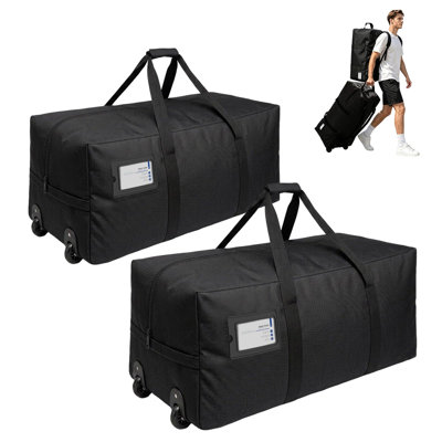 Sacs de déménagement robustes à roulettes, grand sac de voyage de 92 L, pliable, en Oxford 900D, avec bandoulière, idéal pour les déménagements et les voyages, notamment pour les résidences étudiantes. Lot de 2, noir.
