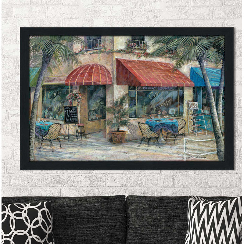 « cafe of the arts », reproduction de peinture à l’huile encadrée, H 35,5 po x l 51,5 po x P 0,75 po