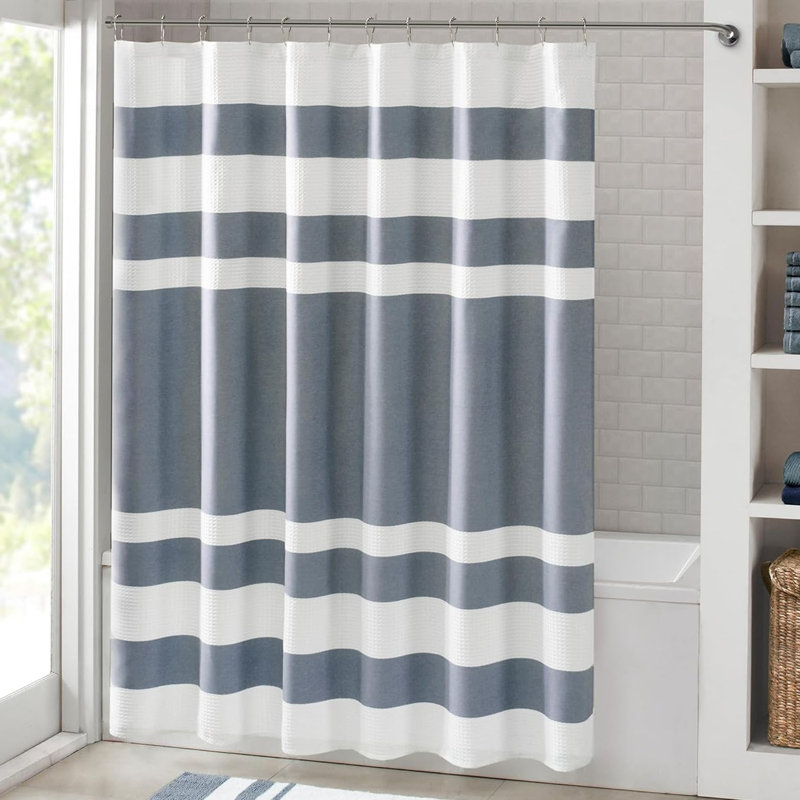 Rideau de douche Waffle Weave, Bleu, H 84 po x l 72 po