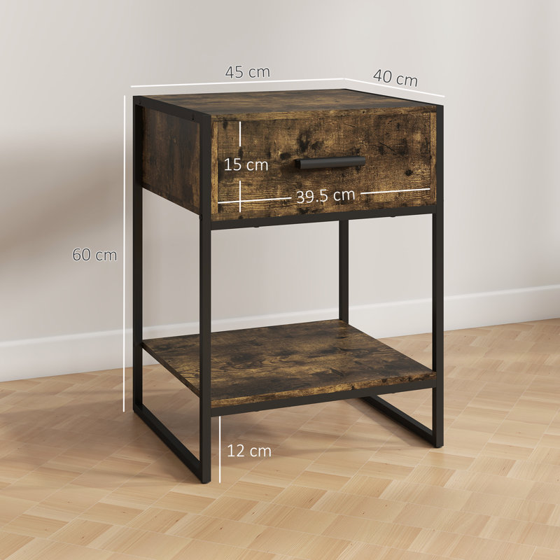 60cm W Steel Bedside Table