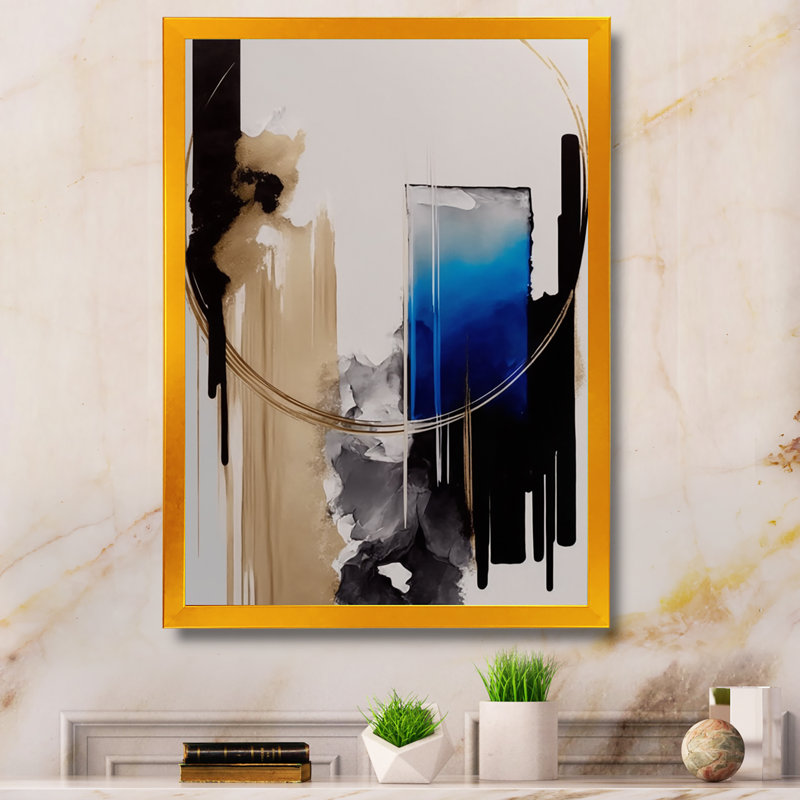 «Blue Minimalist Abstract II», peinture sur toile, Impression dorée sur toile encadrée, H 20 po x l 12 po x P 1 po