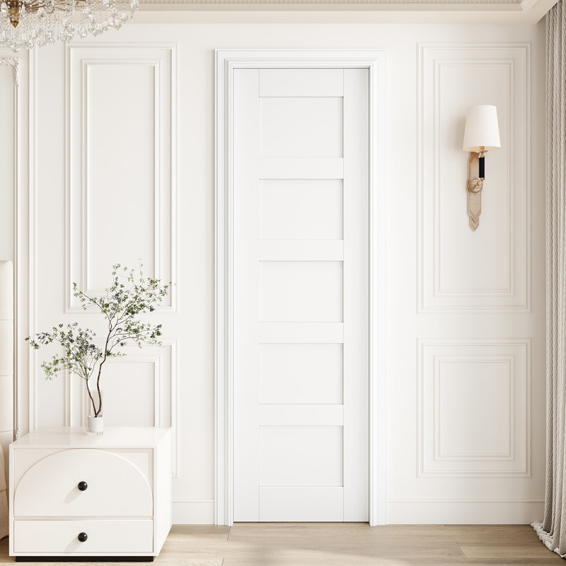 Porte intérieure à dalle pleine 24 po x 80 po à 5 panneaux, porte intérieure à finition blanche prête à peindre, sans quincaillerie, pour la chambre à coucher, le placard, le couloir, le salon, le garde-manger et la salle de bain Porte française et pliante