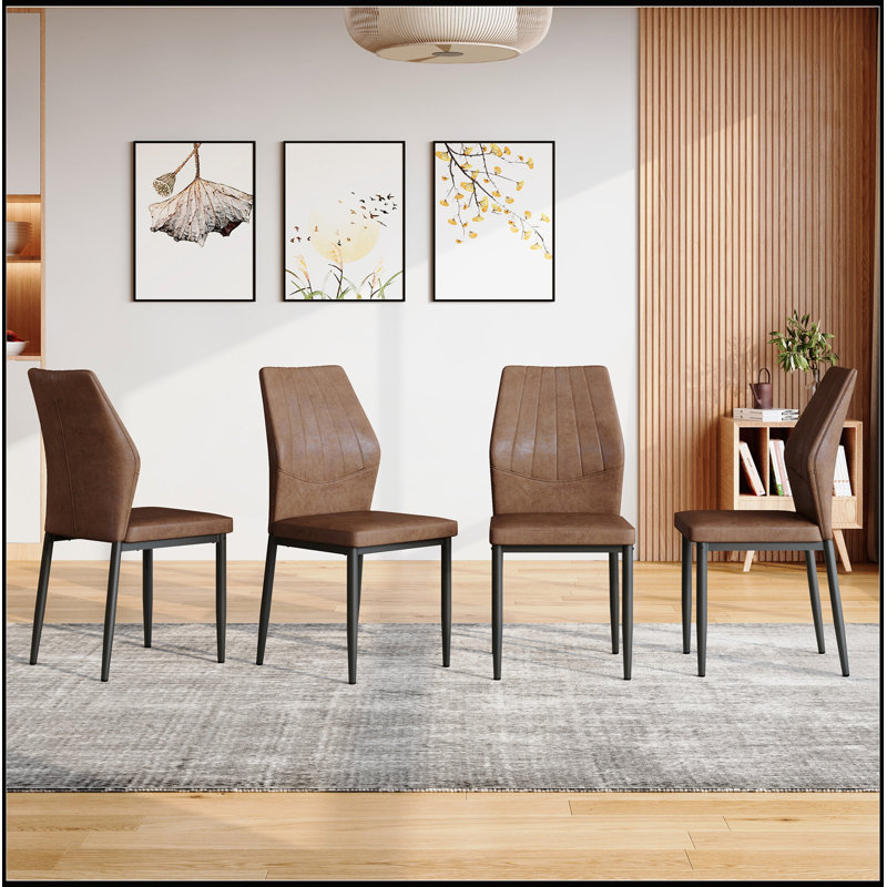 Ensemble de 4 chaises de salle à manger brunes et noires à motif coquillage, Brun