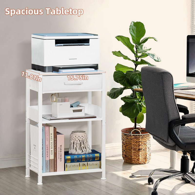Three-Tier Industrial Side Table, Modern Small Printer Table Stand With Storage Rack, Multifunctional Bedside Table