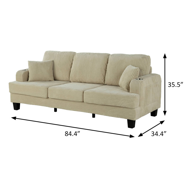 Canapé contemporain l 84,4 po, beige, Velours côtelé beige