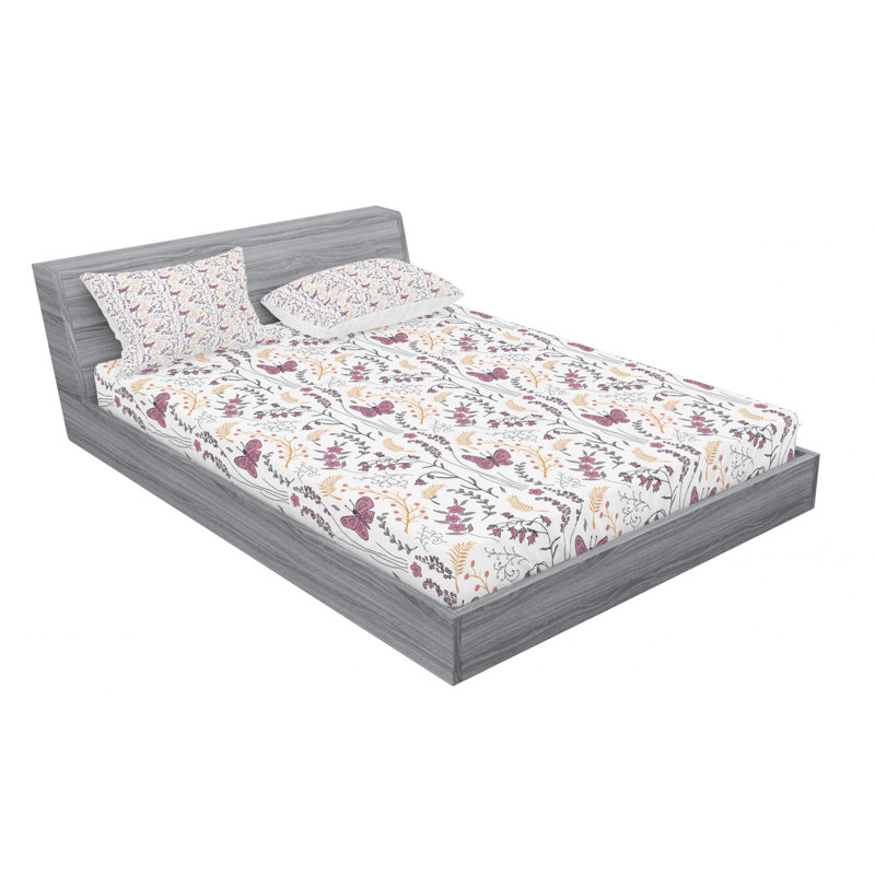 Spring Microfiber Floral Sheet Set, Queen Sheet Set with Fitted Sheet