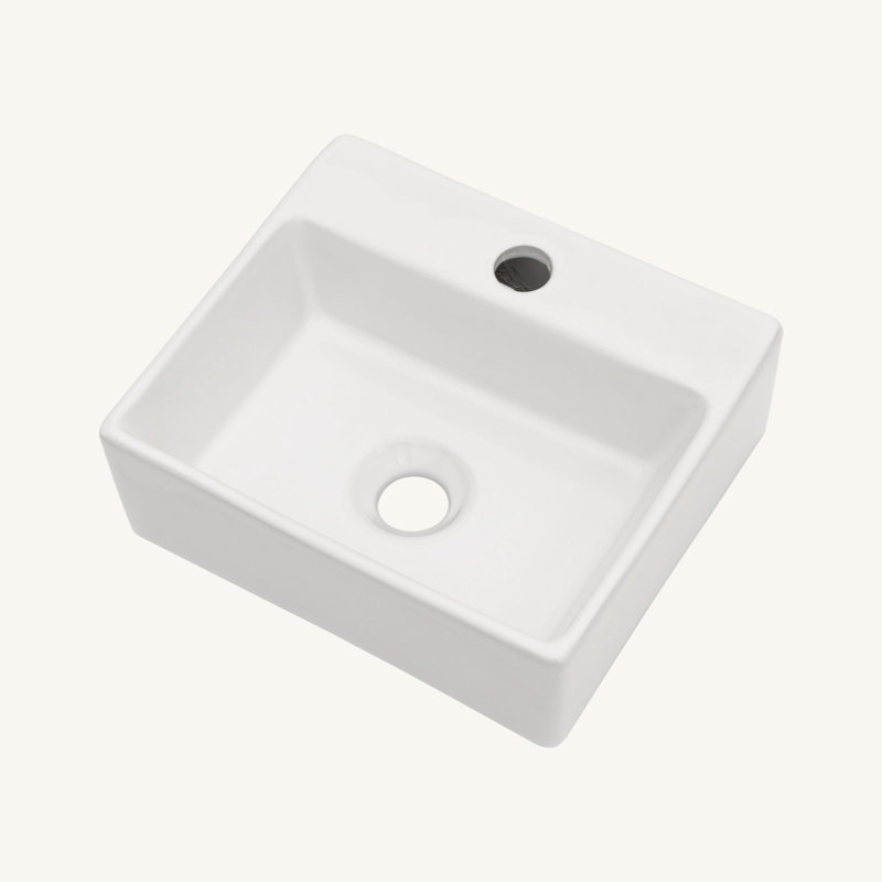 Lavabo de salle de bain mural rectangulaire en céramique blanche 13,6 x 11,6 pouces avec trou de robinet simple