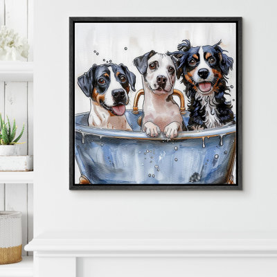 " Puppy Dog Bathtime Fun Bathroon Decor Whimsical Watercolor Animals Portrait "