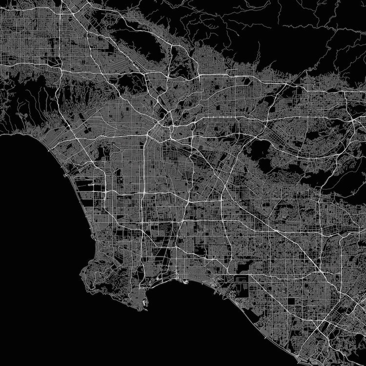 «Los Angeles Roadway», impression sur toile tendue, H 18 po x l 18 po x P 1,5 po, Toile avec cadre noir, Pas de tapis