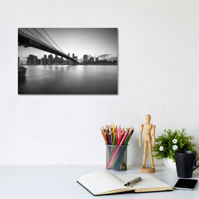 Brooklyn Bridge Black And White by Jan Becke - Wrapped Canvas Print