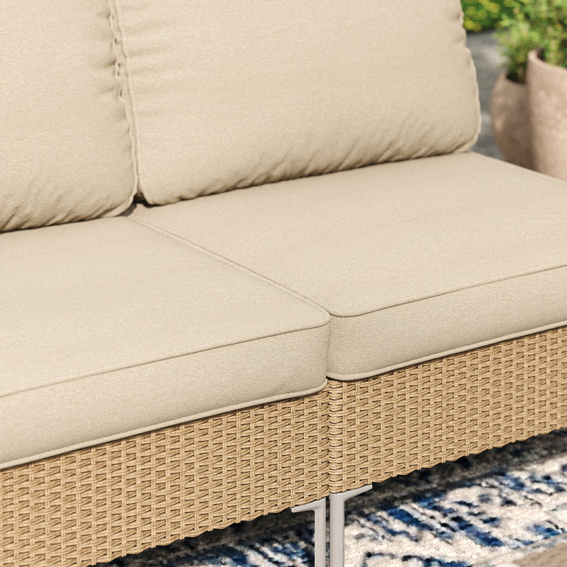 Canapé simple d'extérieur sans accoudoirs en osier pour terrasse Sterne, Jaune
