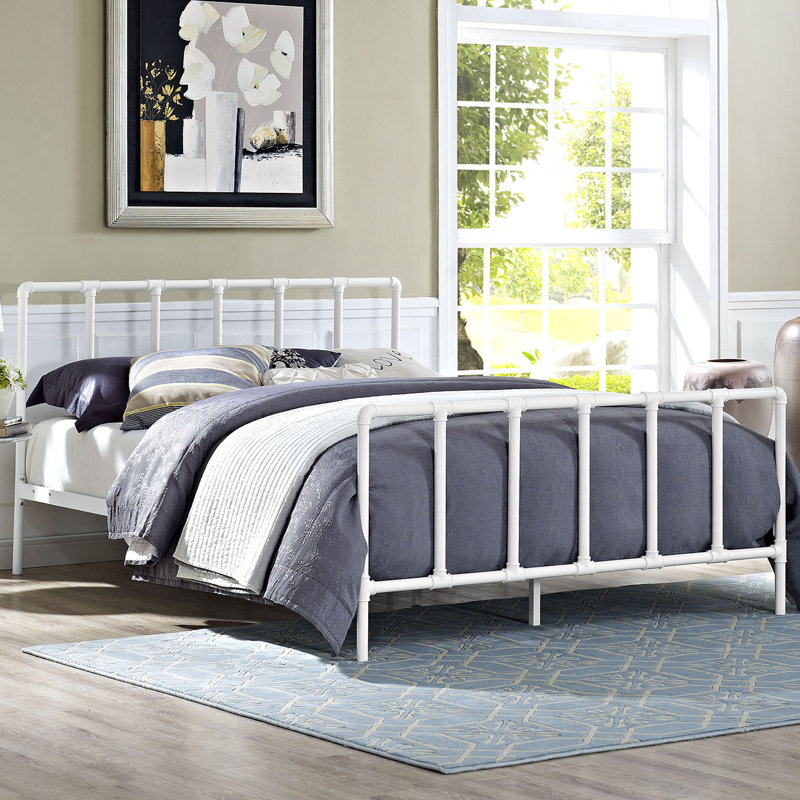 Dower Stainless Steel Bed, White, Queen