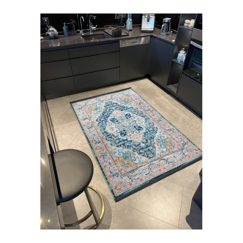 Tapis orange lavable décoratif à motif rétro orange traditionnel, Sous-tapis rectangulaire 4 pi 7 po x 6 pi 7 po inc