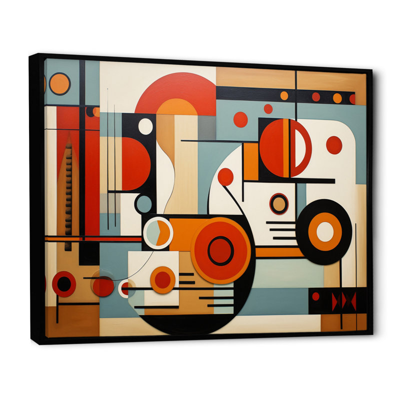 «Colorful Mid Century Graphic Geometrics», impression sur toile encadrée, H 34 po x l 44 po, Cadre flottant noir