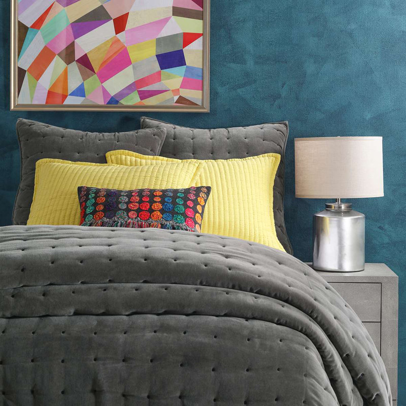 Vienna Velvet Shale Quilted Sham, Euro, Dark Gray
