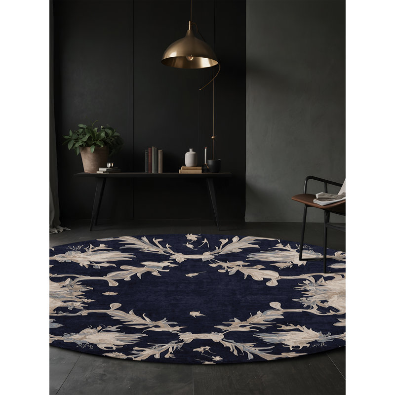 Machine Washable Gray Area Rug, Round 4'