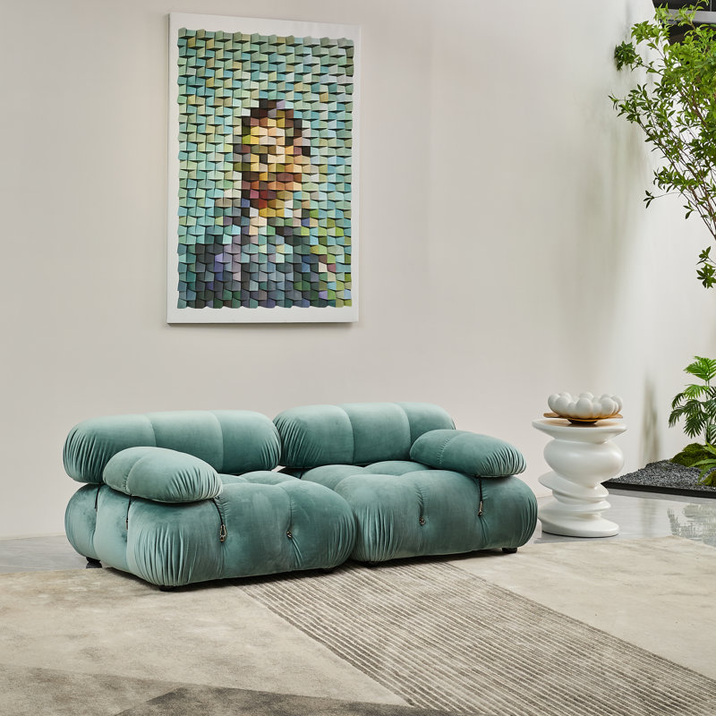 Breeley 76'' Round Arm Modular Sofa, Teal Velvet
