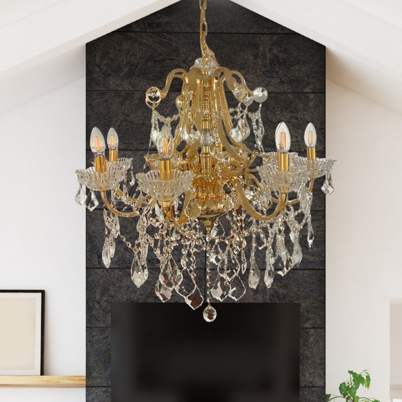 Lustre en cristal 8 lumières Cotten, Doré, 8 lumières, H 32 po x l 30 po x P 30 po