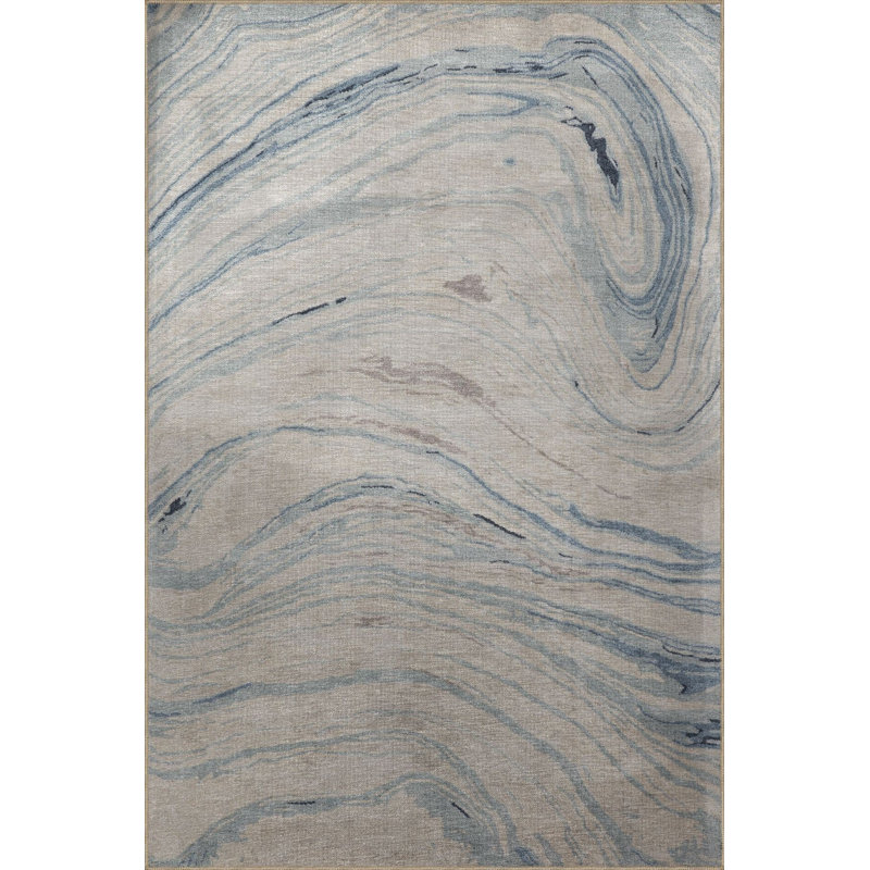 Tapis décoratif moderne à motif abstrait ondulé à thème, Sous-tapis rectangulaire 5 pi 1 po x 7 pi 7 po inc