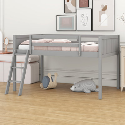 Wood Low Loft Bed With Ladder, Ladder Can Be Placed On The Left Or Right