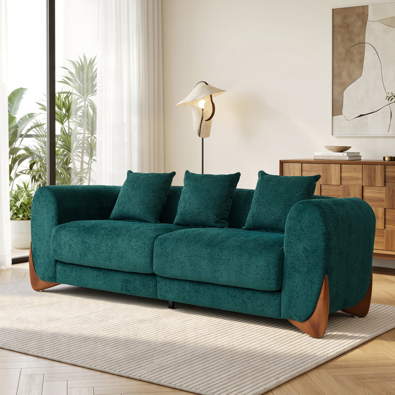 Canapé rembourré 85,5 po Chenille, Vert foncé