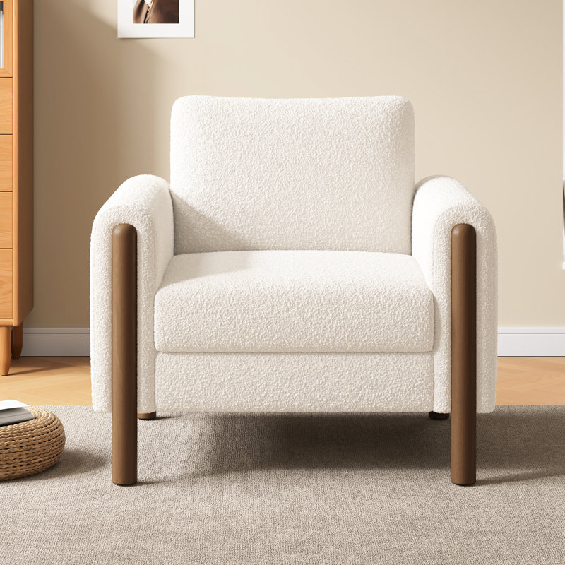 Fauteuil d'appoint blanc surdimensionné: velours de luxe, pieds en noyer pour une utilisation durable de qualité supérieure
