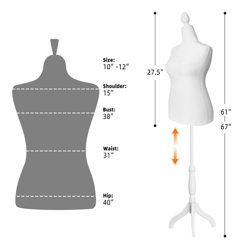 Sharewin Dress Form Size 10-12, White