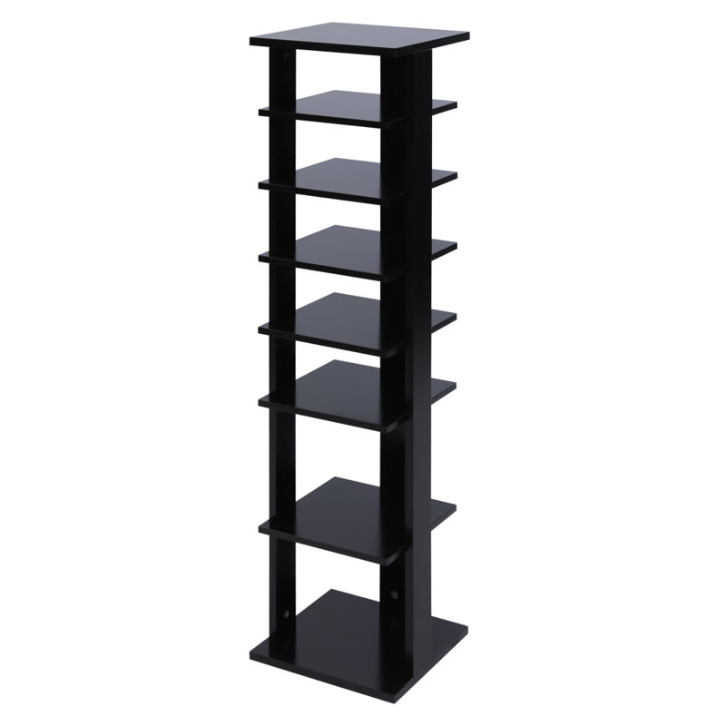 7 Pair Solid Wood Shoe Rack, Black