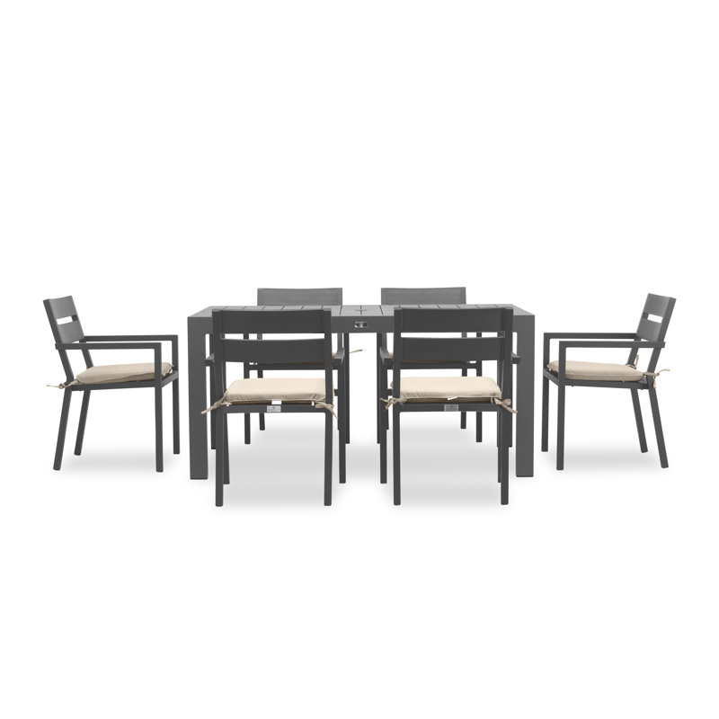 Pacifica Outdoor 7 - Piece Dining Set with Cushions, Cast Lagoon Sunbrella® Plainweave, Black