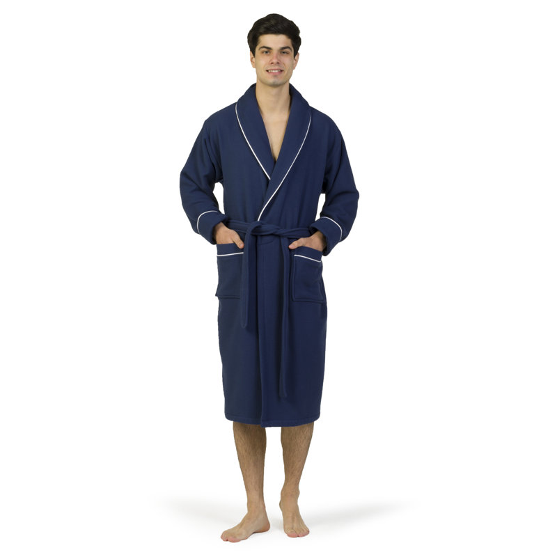  Peignoir 100% coton éponge, Grand, Bleu marine/blanc