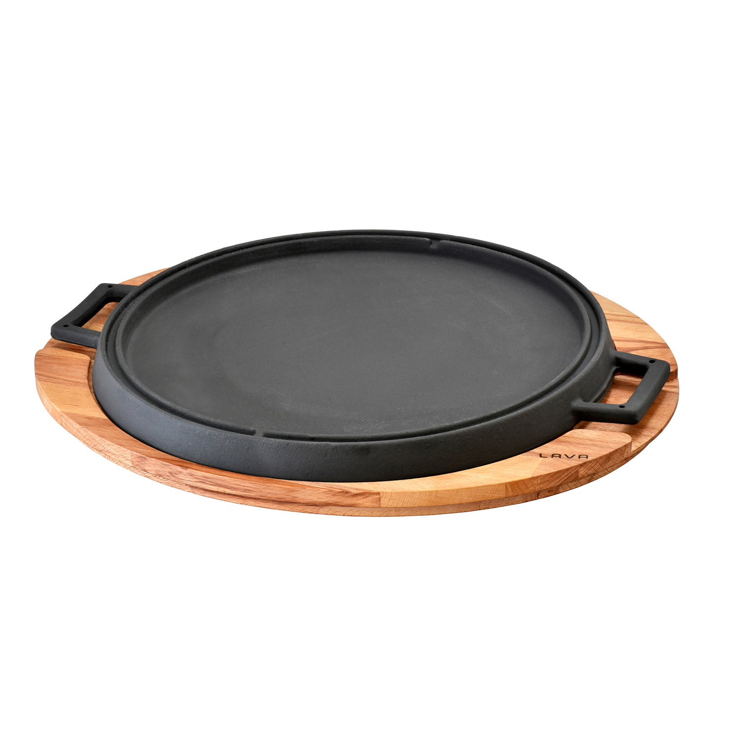 LAVA CAST IRON Lava Enameled Cast Iron BBQ Grill Pan 11 inch-Dual Side Round  with Beechwood Service Plate