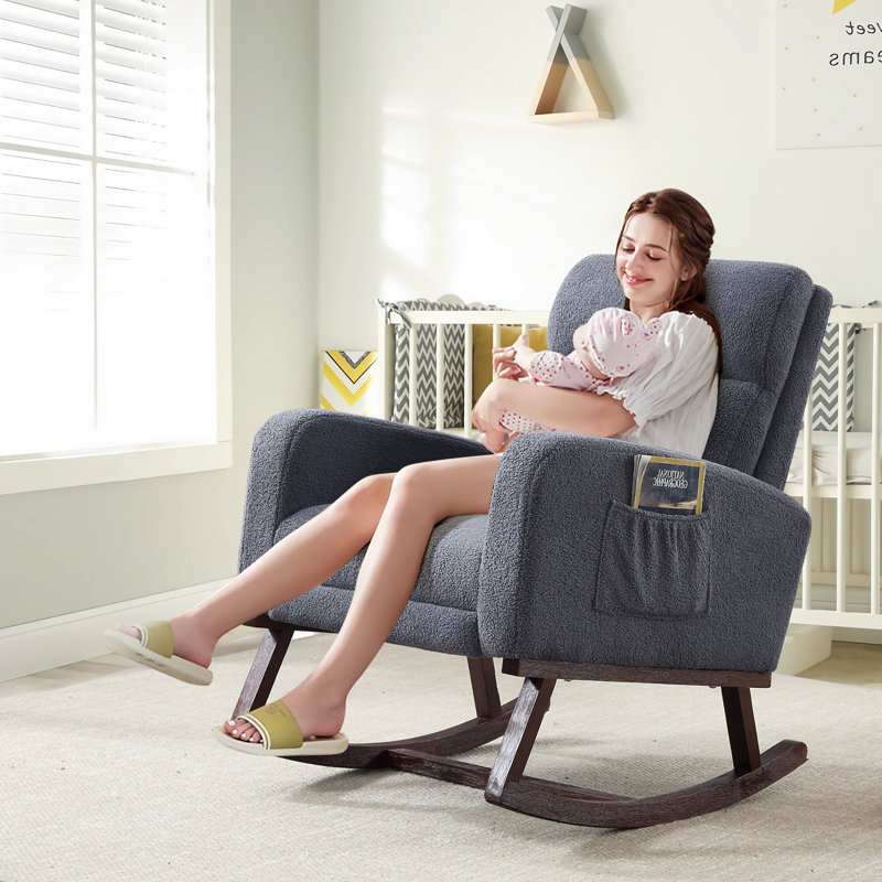Chaise berçante large de 28 po avec repose-pieds, Gris foncé