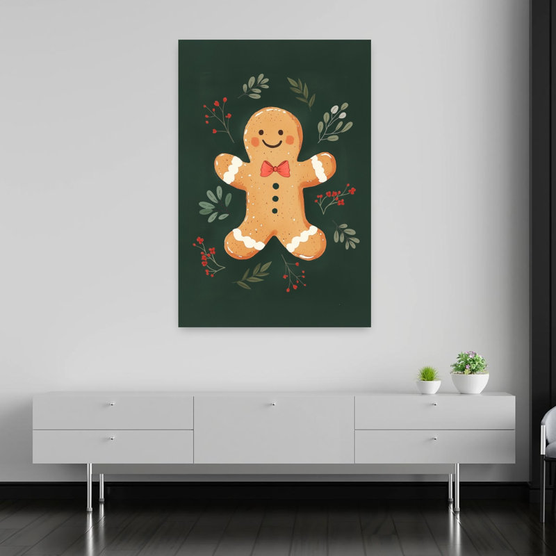 Happy Gingerbread Man Abstract Contemporary Winter Landscape Wall Art Print 1 Piece Wrapped Canvas Wall Art