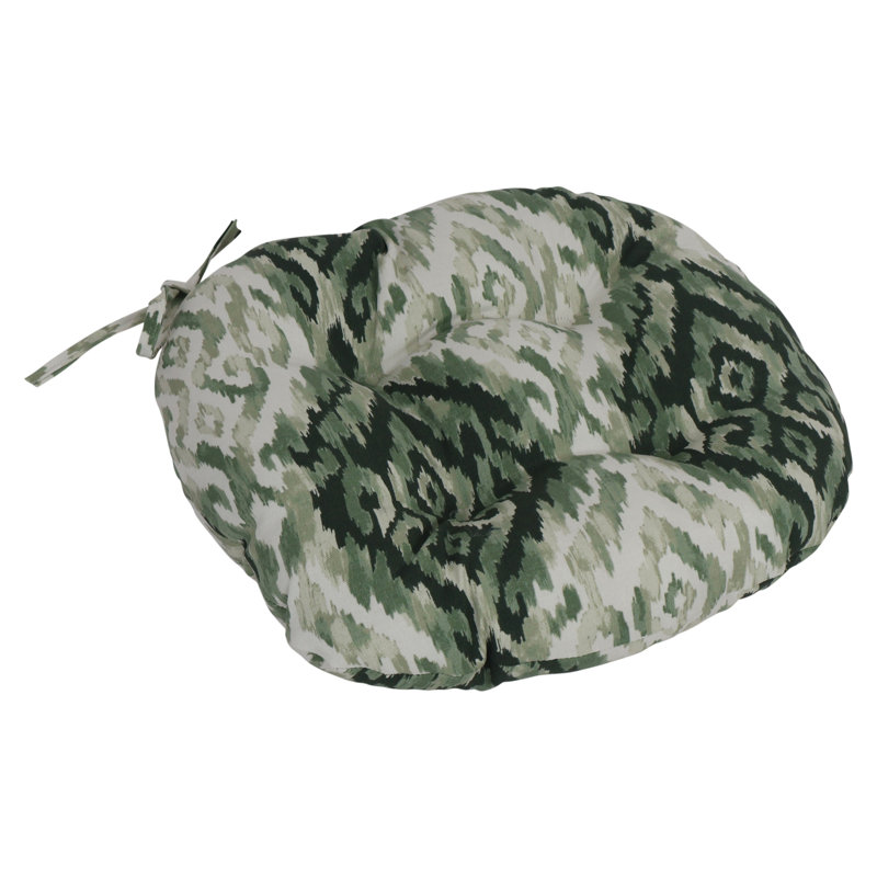 16-Inch Round Outdoor Tufted Chair Cushions (Set Of 2), Green/Lakat Mineral Abstract