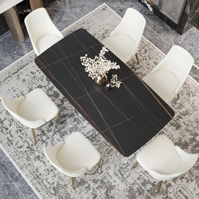 Aretzi 7-piece Rectangular 70.87'' L x 35.43'' W Dining Set, Black