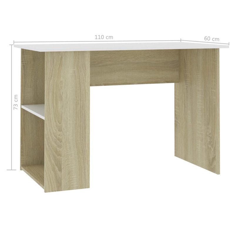 Desk Computer Desk Home Office Desk Workstation Table Engineered Wood, White/Sonoma Oak
